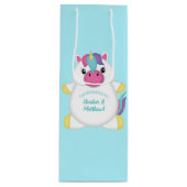 Unicorn Baby shower Blauwgroen Wijn Cadeautas (Voorkant)