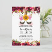 Unicorn Baby shower  Burgundy Red Floral Kaart (Staand voorkant)
