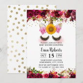 Unicorn Baby shower  Burgundy Red Floral Kaart (Voorkant / Achterkant)