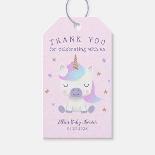 Unicorn Baby shower Dank je wel Cadeaulabel (Voorkant)