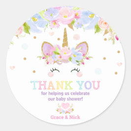 Unicorn Baby shower Dank u voor Sticker label