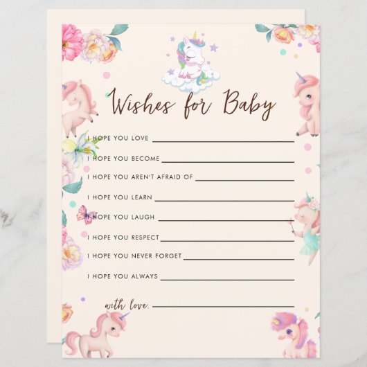 Unicorn Baby shower Game Wensen voor Baby (Voorkant / Achterkant)