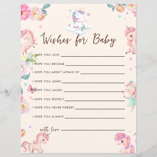 Unicorn Baby shower Game Wensen voor Baby (Voorkant)
