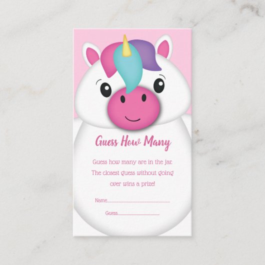 Unicorn Baby shower Guessing spel Informatiekaartje (Voorkant)