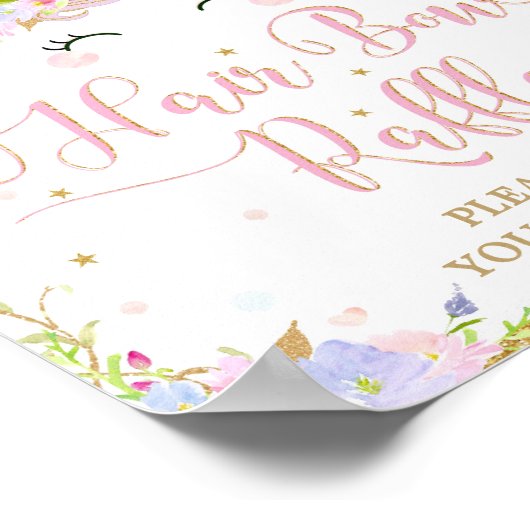 Unicorn Baby shower Hair Bow Raffle Sign Poster (Hoek)