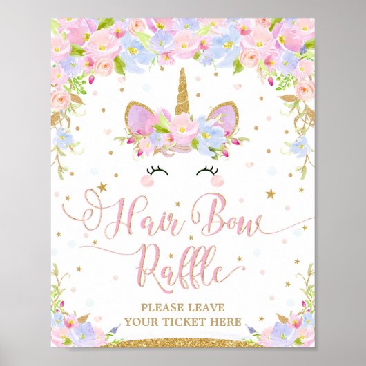 Unicorn Baby shower Hair Bow Raffle Sign Poster (Voorkant)