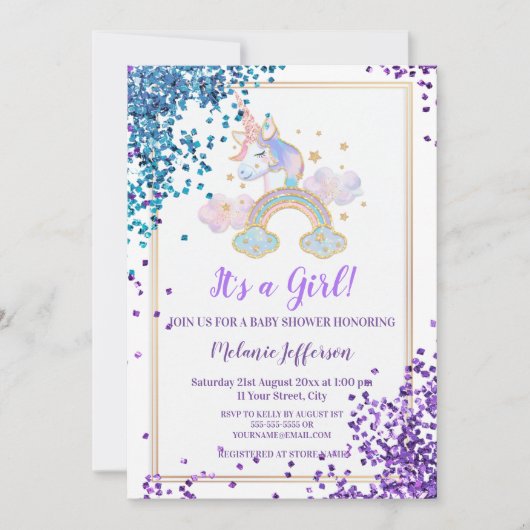 Unicorn Baby Shower Invitaties Kaart (Voorkant)
