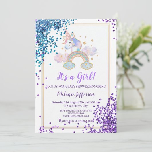 Unicorn Baby Shower Invitaties Kaart (Staand voorkant)