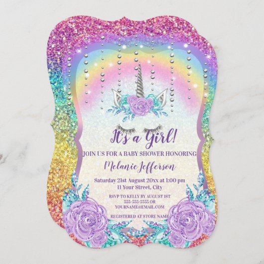 Unicorn Baby Shower Invitaties Kaart (Voorkant / Achterkant)