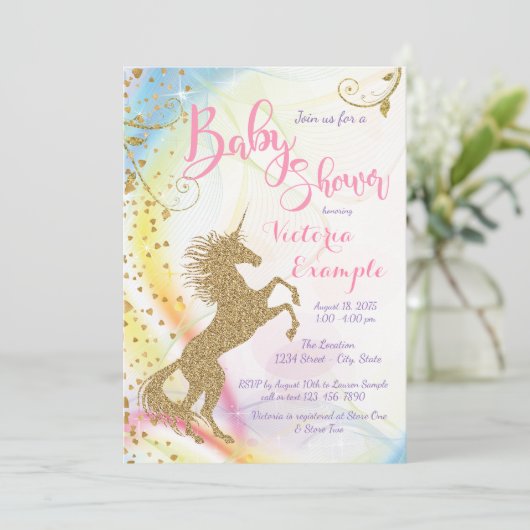 Unicorn Baby Shower Invitaties Kaart (Staand voorkant)
