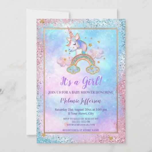 Unicorn Baby Shower Invitaties Kaart (Voorkant)