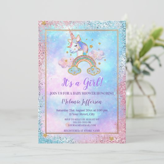 Unicorn Baby Shower Invitaties Kaart (Staand voorkant)