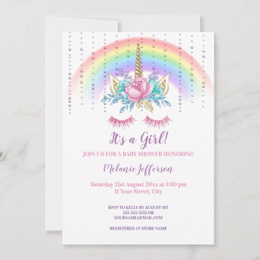 Unicorn Baby Shower Invitaties Kaart (Voorkant)