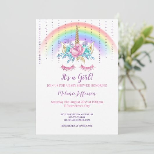 Unicorn Baby Shower Invitaties Kaart (Staand voorkant)