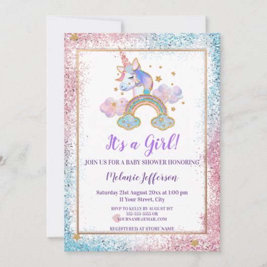 Unicorn Baby Shower Invitaties Kaart (Voorkant)