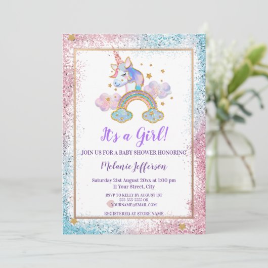 Unicorn Baby Shower Invitaties Kaart (Staand voorkant)