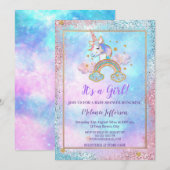 Unicorn Baby Shower Invitaties Kaart (Voorkant / Achterkant)