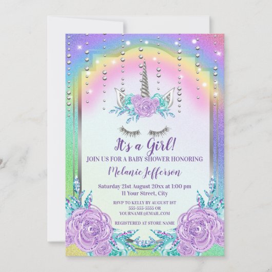 Unicorn Baby Shower Invitaties Kaart (Voorkant)