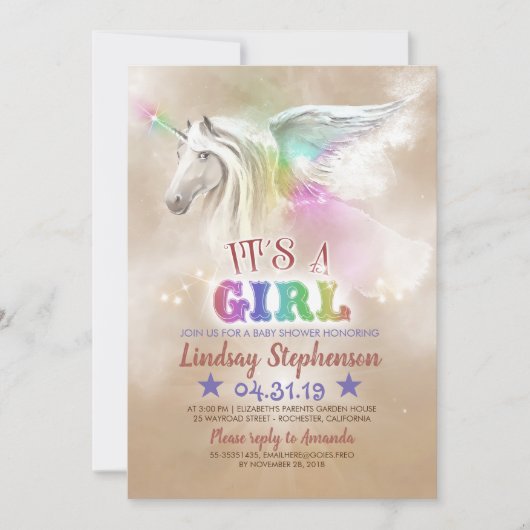 Unicorn Baby Shower Invitaties Kaart (Voorkant)