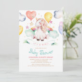 Unicorn Baby shower Invitation | Het is een meisje Kaart (Staand voorkant)