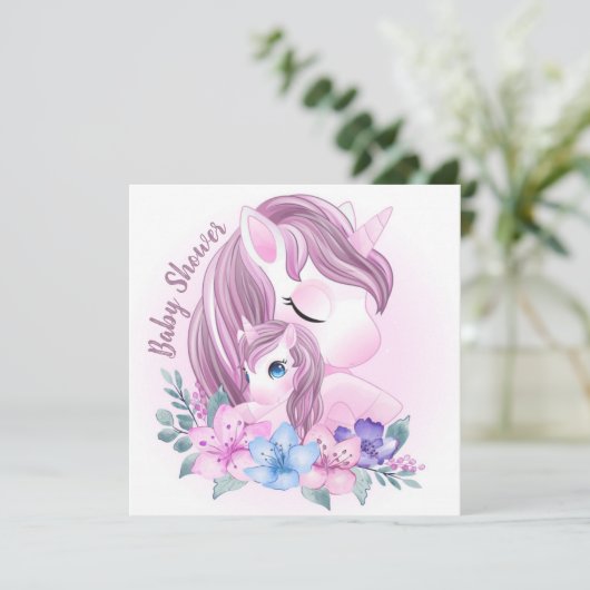 Unicorn Baby shower Invitation Kaart (Staand voorkant)
