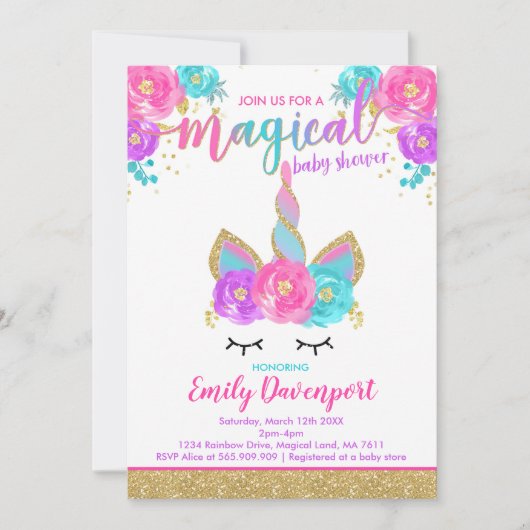 Unicorn Baby shower Invitation Magical Baby shower Kaart (Voorkant)