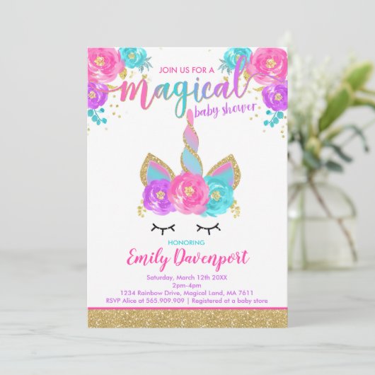 Unicorn Baby shower Invitation Magical Baby shower Kaart (Staand voorkant)