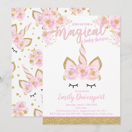 Unicorn Baby shower Invitation Magical Baby shower Kaart (Voorkant / Achterkant)