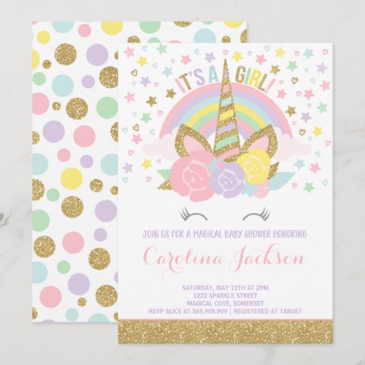Unicorn Baby shower Invitation Magical Baby shower Kaart (Voorkant / Achterkant)