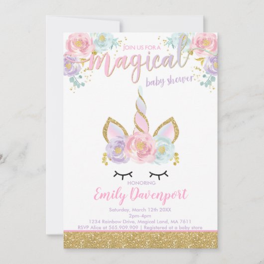 Unicorn Baby shower Invitation Magical Baby shower Kaart (Voorkant)