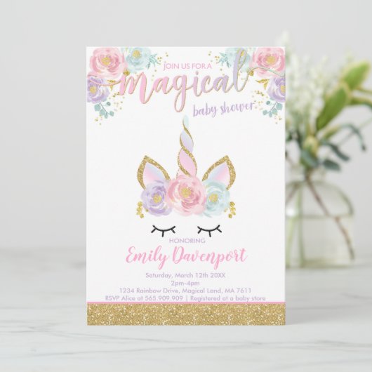Unicorn Baby shower Invitation Magical Baby shower Kaart (Staand voorkant)
