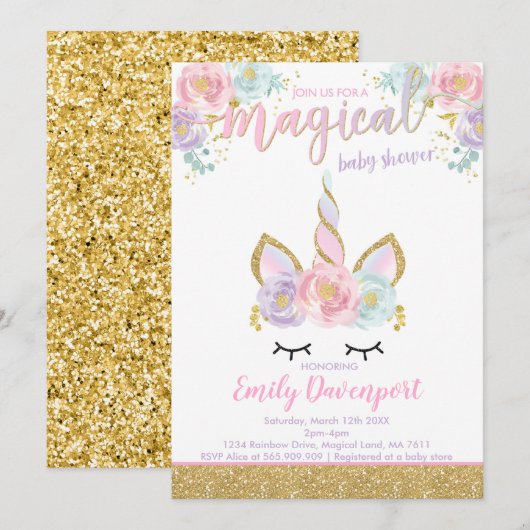 Unicorn Baby shower Invitation Magical Baby shower Kaart (Voorkant / Achterkant)