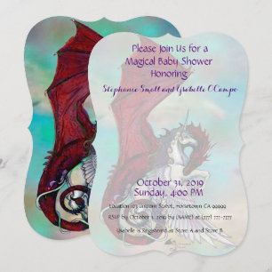 Unicorn Baby shower Invitation Red Dragon Kaart