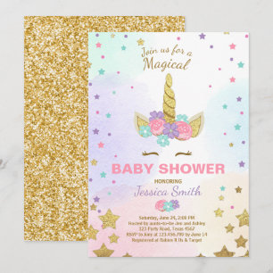 Unicorn Baby shower Invitation roze Gold Magical Kaart
