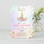 Unicorn Baby shower Invitation roze Gold Magical Kaart (Staand voorkant)