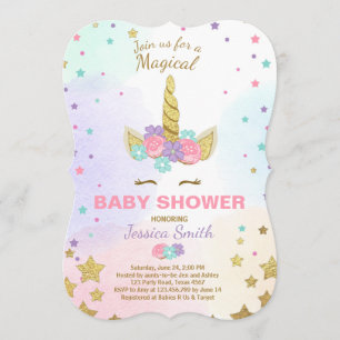 Unicorn Baby shower Invitation roze Gold Magical Kaart