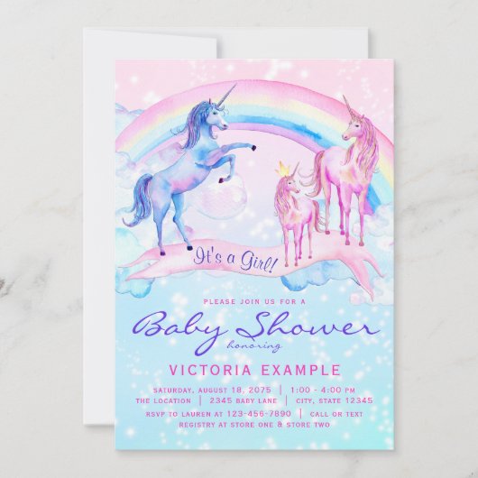 Unicorn Baby Shower Invitting Pastel Unicorn Kaart (Voorkant)