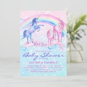 Unicorn Baby Shower Invitting Pastel Unicorn Kaart (Staand voorkant)