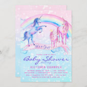 Unicorn Baby Shower Invitting Pastel Unicorn Kaart (Voorkant / Achterkant)