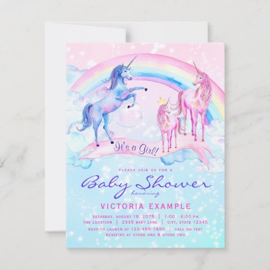 Unicorn Baby Shower Invitting Pastel Unicorn Kaart (Voorkant)