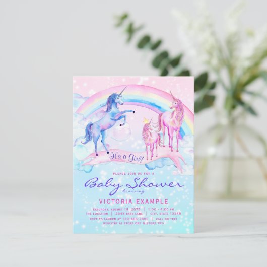 Unicorn Baby Shower Invitting Pastel Unicorn Kaart (Staand voorkant)