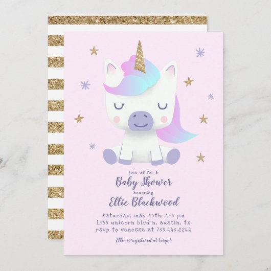 Unicorn Baby shower Kaart (Voorkant / Achterkant)