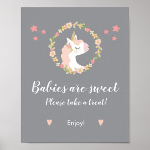 Unicorn Baby shower Neem een Treat Teken Poster
