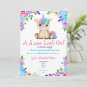 Unicorn Baby shower nodigt Floral uit Kaart (Staand voorkant)