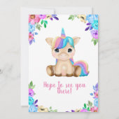 Unicorn Baby shower nodigt Floral uit Kaart (Achterkant)