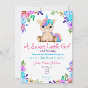 Unicorn Baby shower nodigt Floral uit Kaart