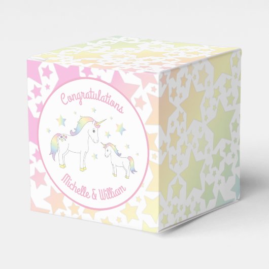 Unicorn Baby shower Pastel Rainbow Cute Bedankdoosjes (Voorkant Zijde)