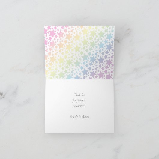 Unicorn Baby shower Pastel Rainbow Cute Bedankkaart (Binnen)