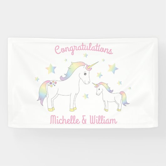 Unicorn Baby shower Pastel Rainbow Cute Spandoek (Horizontaal)
