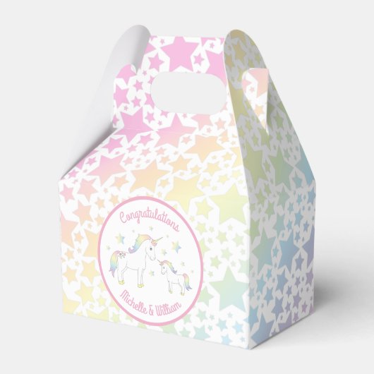 Unicorn Baby shower Pastel Regenboog Bedankdoosjes (Voorkant Zijde)